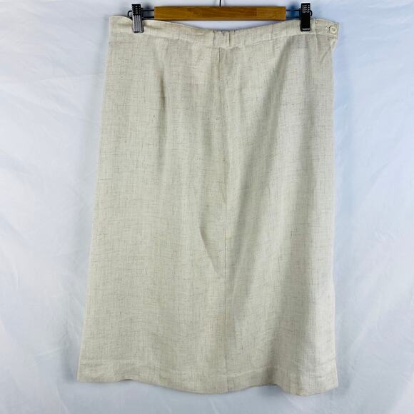 Vintage JBJ Sportswear Cream Linen A-Line Skirt Side Slit - Picture 1 of 8